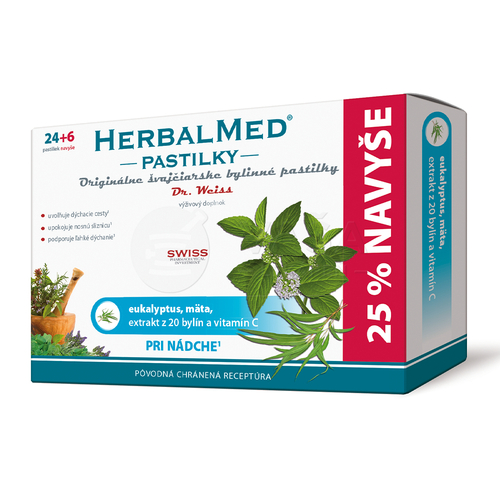 Dr. Weiss Herbalmed Pastilky Pri nádche (eukalyptus, mäta, 20 bylín, vitamín C)