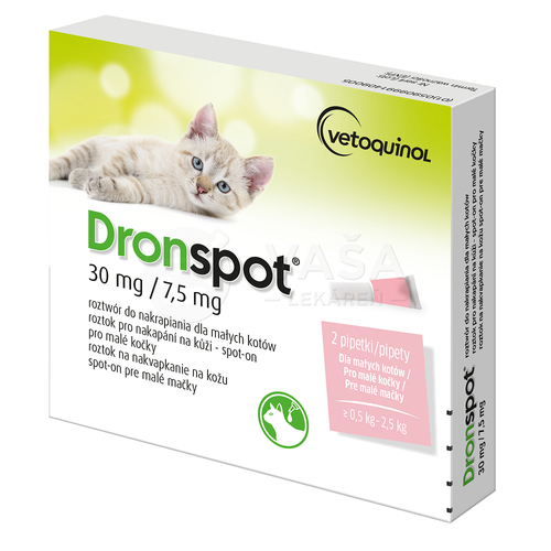 Dronspot 30 mg/7,5 mg Spot-on na odčervenie pre malé mačky (≥0,5 - 2,5 kg)