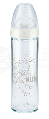 NUK FC+ Love Fľaša sklo so silikónovým cumlíkom, otvor na mlieko &quot;M&quot;, (0-6 mesiacov), biela