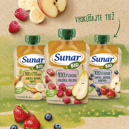 Sunar BIO Ovocná kapsička Jablko, banán (od ukončeného 4.mesiaca)
