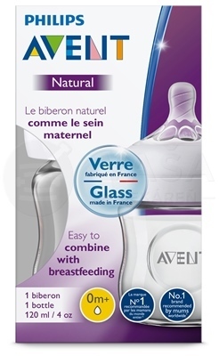 AVENT Natural Sklenená fľaša s extra mäkkým novorodeneckým cumlíkom (0+ mesiacov)