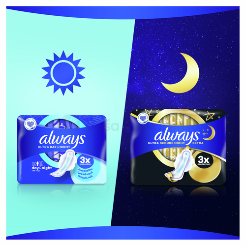 Always Ultra Day &amp; Night Hygienické vložky s krídelkami (veľkosť 3)