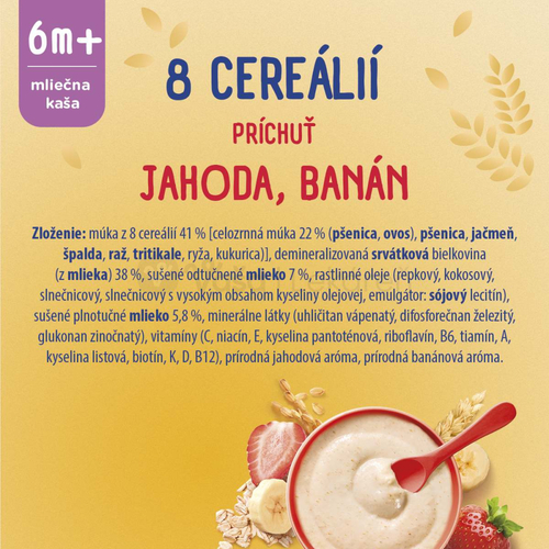 Sunar Mliečna kaša 8 cereálií Jahoda, banán (od ukončeného 6. mesiaca)