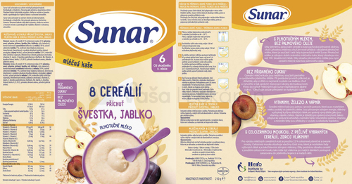 Sunar Mliečna kaša 8 cereálií Slivka, jablko (od ukončeného 6. mesiaca)