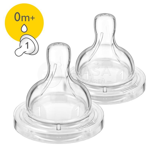 AVENT Klasik Silikónový extra mäkký novorodenencký cumlík na fľašu, 1 otvor (0+ mesiacov)
