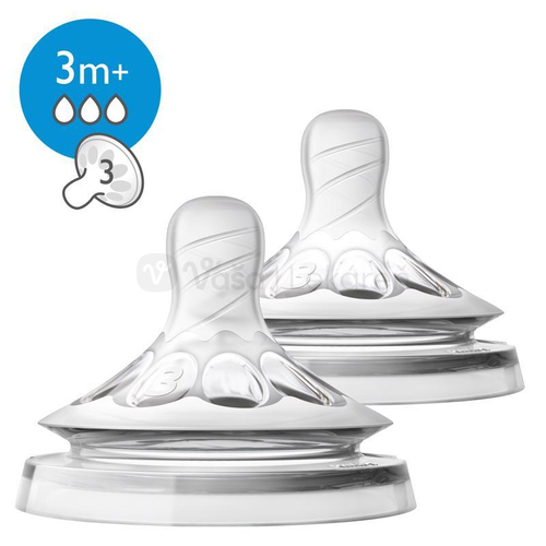 AVENT Natural č.3 Silikónový mäkký cumlík na fľašu, stredný prietok (3+ mesiace)