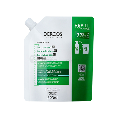 Vichy Dercos Anti-dandruff DS Šampón proti mastným lupinám (Náhradná náplň)