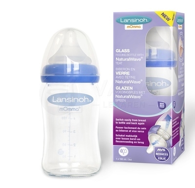 Lansinoh Sklenená fľaša s NaturalWave cumľom (pomalý prietok SF)