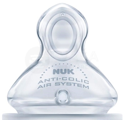 NUK FC+ Silikónový cumlík na fľašu, antikolikový, otvor na mlieko &quot;M&quot;, veľkosť 1 (0-6 mesiacov)