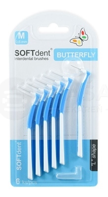SOFTdent Butterfly Medzizubná kefka zahnutá M 0,6 mm (modrá)
