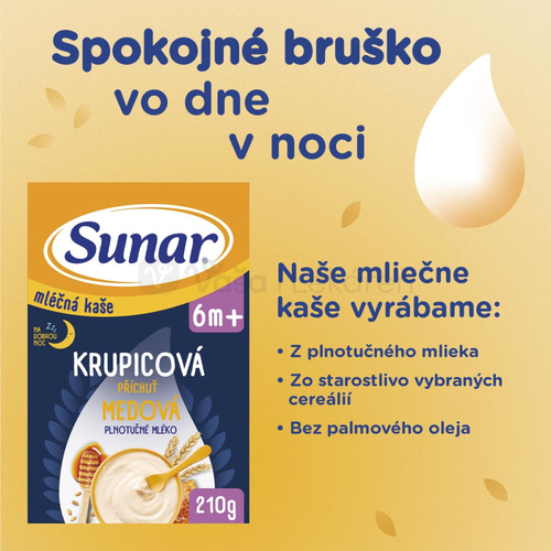 Sunar Mliečna kaša krupicová Na dobrú noc Medová (od ukončeného 6. mesiaca)
