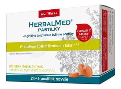 Dr. Weiss Herbalmed Pastilky na odkašliavanie (islandský lišajník, tymián, 20 bylín, vitamín C)
