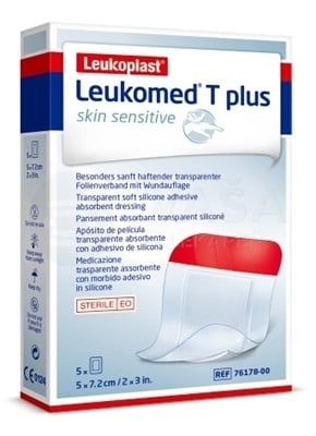 Leukoplast Leukomed T Plus Skin Sensitive Filmové krytie s vankúšikom, sterilné (5 x 7,2 cm)