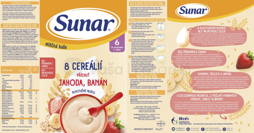Sunar Mliečna kaša 8 cereálií Jahoda, banán (od ukončeného 6. mesiaca)