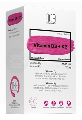 NesVitamins Vitamín D3 2000 IU + vitamín K2 70 mcg
