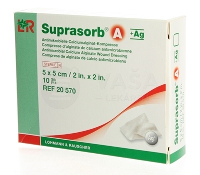 Suprasorb A +Ag Krytie na rany Kalciumalginátové kompresy antimikrobiálne (5 x 5 cm)