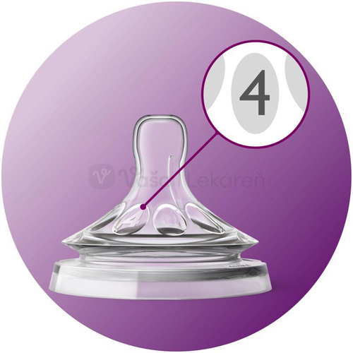 AVENT Natural č.4 Silikónový mäkký cumlík na fľašu, rýchly prietok (6+ mesiacov)