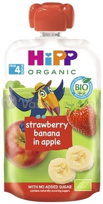 HiPP HiPPis 100% Ovocie Jablko-Banán-Jahoda (od ukončeného 4. mesiaca)