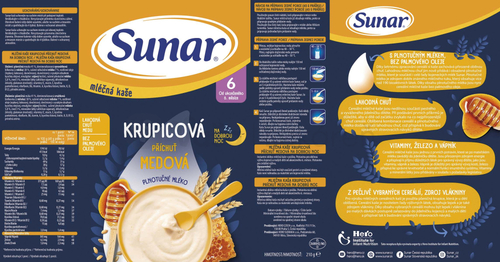 Sunar Mliečna kaša krupicová Na dobrú noc Medová (od ukončeného 6. mesiaca)