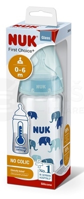 NUK FC+ Fľaša sklo s kontrolou teploty so silikónovým cumlíkom, otvor na mlieko &quot;M&quot;, (0-6 mesiacov)