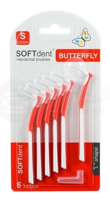 SOFTdent Butterfly Medzizubná kefka zahnutá S 0,5 mm (červená)