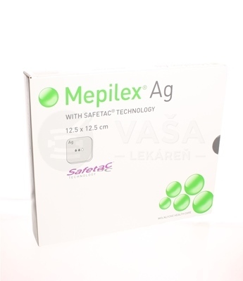 Mepilex Ag Obväz na rany mäkký, silikónový, bakteriostatický (12,5 x 12,5 cm)
