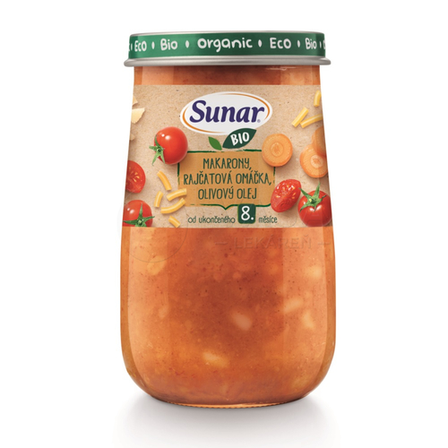 Sunar BIO Príkrm Makaróny, paradajková omáčka, olivový olej (od ukončeného 8. mesiaca)