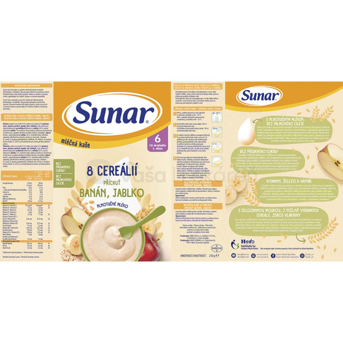 Sunar Mliečna kaša 8 cereálií Banán, jablko (od ukončeného 6. mesiaca)