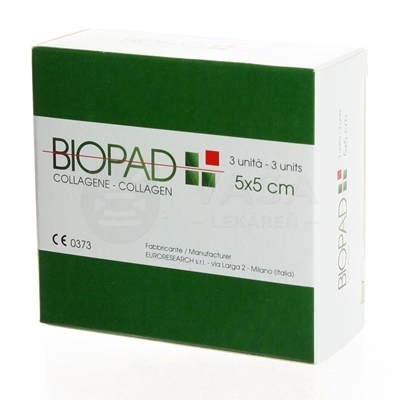 Biopad Kolagénové krytie na rany sterilné (5 x 5 x 0,7 cm)