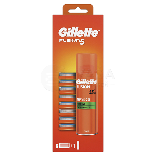 Gillette Fusion Pánske náhradné holiace hlavice + Gél na holenie Sensitive (Set)