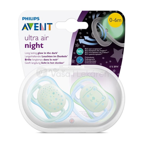 AVENT Ultra air Night Silikónový cumlík na utišovanie pre chlapca (0-6 mesiacov)