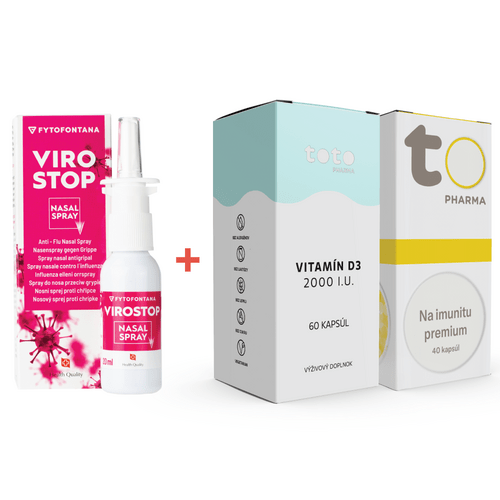 Virostop nosový sprej + TOTO Na imunitu premium + TOTO Vitamín D3