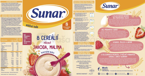 Sunar Mliečna kaša 8 cereálií Jahoda, malina (od ukončeného 8. mesiaca)