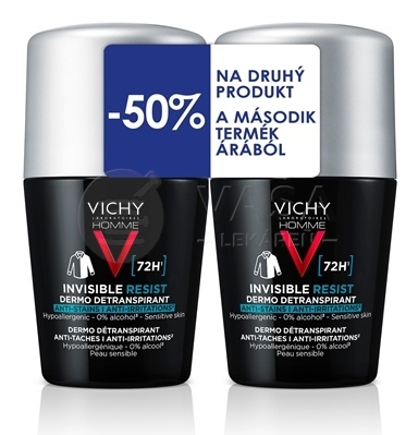 Vichy Homme Invisible Resist 72H Roll-on detranspirant proti zápachu (Výhodné duo balenie)