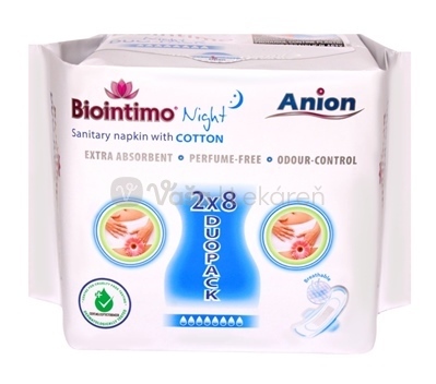 Biointimo Anion Nočné aniónové hygienické vložky s krídelkami (Duopack)