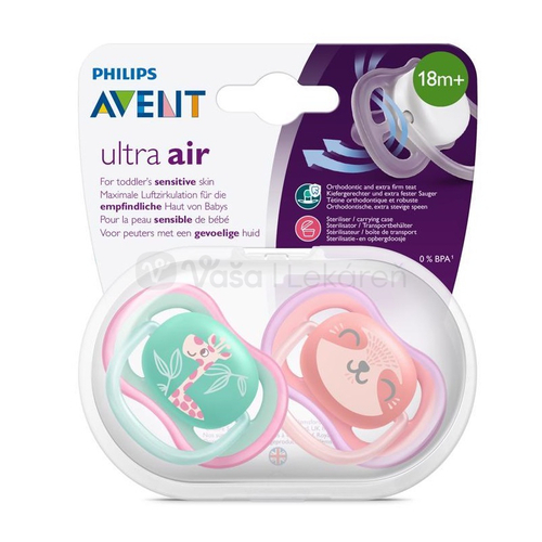 AVENT Ultra Air Žirafa Silikónový cumlík na utišovanie pre dievča (18+ mesiacov)