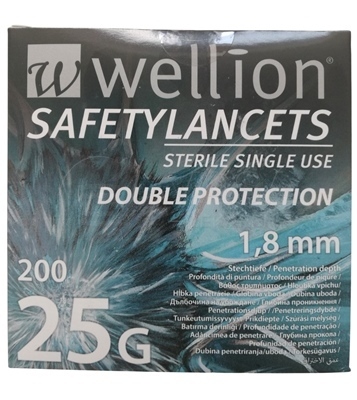Wellion SAFETYLANCETS 25G - Lanceta bezpečnostná