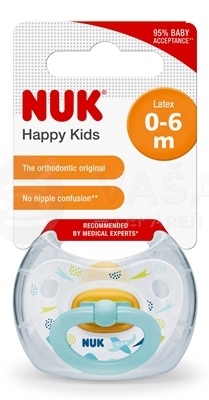 NUK Classic Happy Kids Utišujúci latexový cumlík, veľkosť 1 (0-6 mesiacov), rôzne farby, box