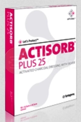 Actisorb Plus 25 Obväz s aktívnym uhlím a striebrom (19,0 x 10,5 cm)