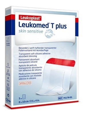 Leukoplast Leukomed T Plus Skin Sensitive Filmové krytie s vankúšikom, sterilné (8 x 10 cm)