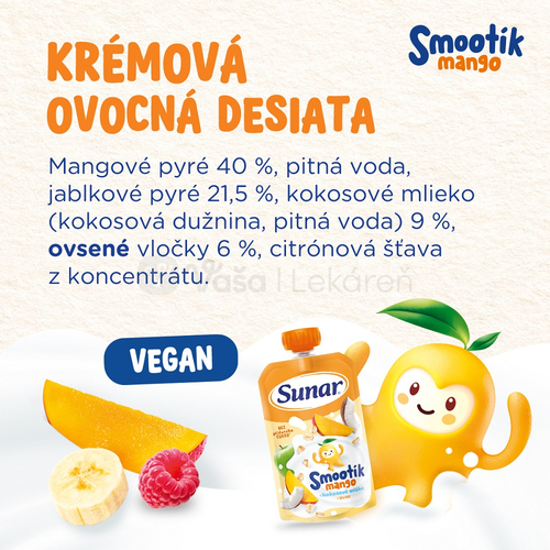 Sunar Smootík Mango, kokosové mlieko, ovos (od ukonč. 12. mesiaca)