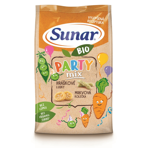 Sunar BIO Chrumky Party mix - hráškové struky a mrkvové kolieska (od ukončeného 12.mesiaca)