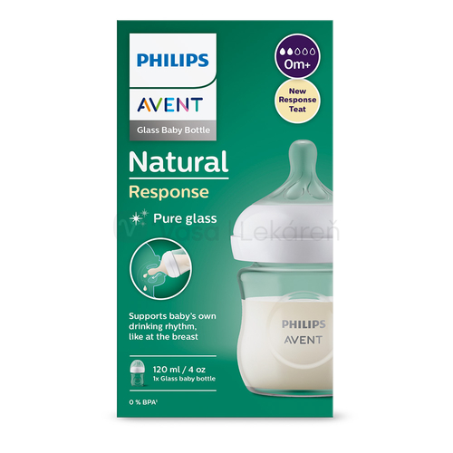 AVENT Natural Response Sklenená fľaša s cumlíkom pre podporu rytmu pitia (0+ mesiacov)