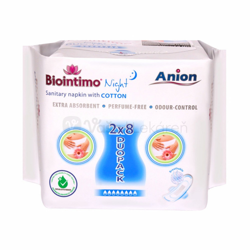 Biointimo Anion Nočné aniónové hygienické vložky s krídelkami (Duopack)
