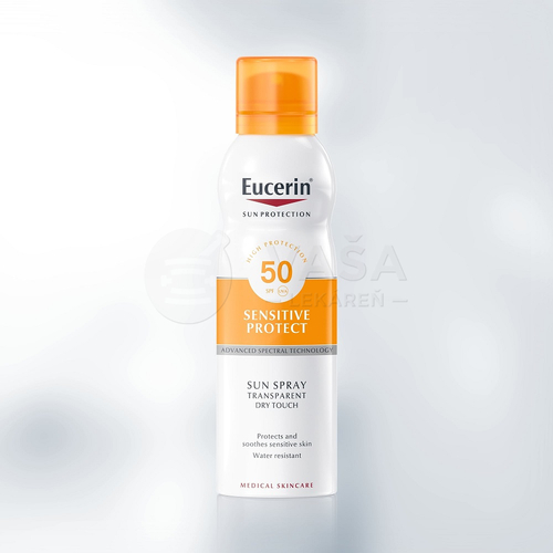 Eucerin Sun Sensitive Protect Dry Touch Transparentný sprej na opaľovanie na citlivú pokožku SPF50