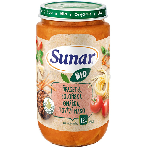 Sunar BIO Príkrm Špagety, omáčka, hovädzie mäso, olivový olej (od ukončeného 12. mesiaca)