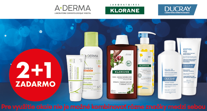 Kúpte 3ks Klorane, Ducray alebo A-derma a najlacnejší produkt získate zdarma!