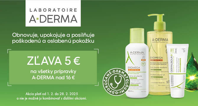 A-Derma zľava 5€ pri nákupe nad 16€!