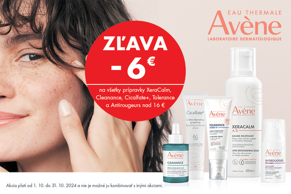 Avène zľava 6€ pri nákupe nad 16€!