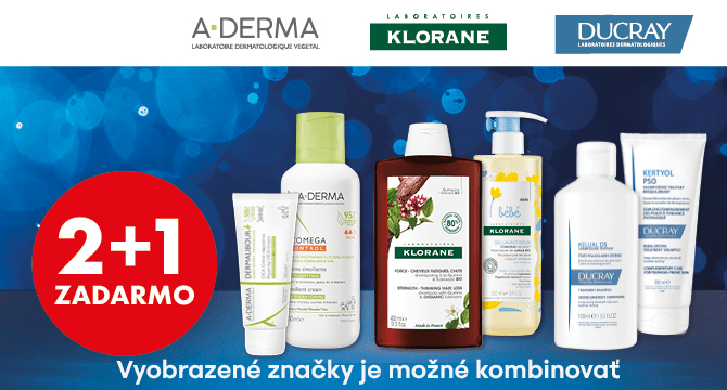  Klorane, Ducray alebo A-Derma 2+1 zdarma!